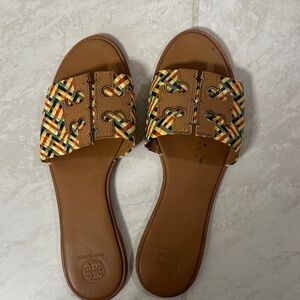 Tory Burch Women's Woven Yellow and Black Sandals
